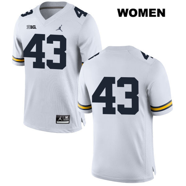 Women's NCAA Michigan Wolverines Eric Kim #43 No Name White Jordan Brand Authentic Stitched Football College Jersey ZZ25Y83HE